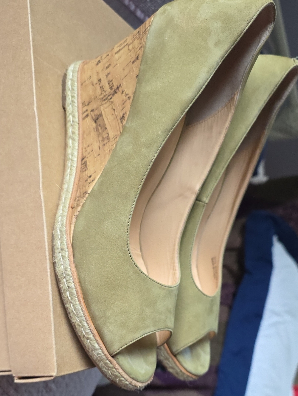 Cole Haan Sz 11 Green Nubuck Open Toe Wedge